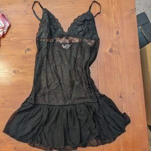 Black lace sheer chemise dress